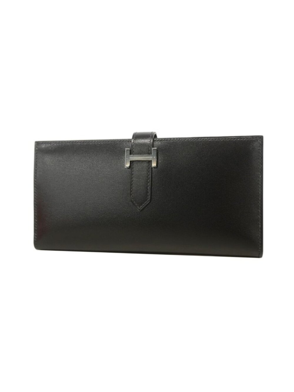 Hermes Wallet Bearn Soufflet Box Calf So Black Silver